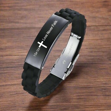Bible Verse Black Bracelet | 1 Corinthians 13:8