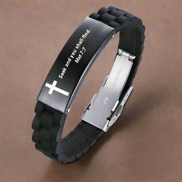 Bible Verse Black Bracelet | Matthew 7:7