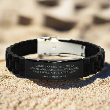 Bible Verse Black Bracelet | Matthew 11:28