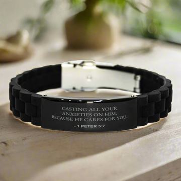 Bible Verse Black Bracelet | 1 Peter 5:7