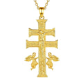 18K Gold Plated Silver Caravaca Cross Necklace with Angel and Mary with 18inch Chain Xenos Jewelry