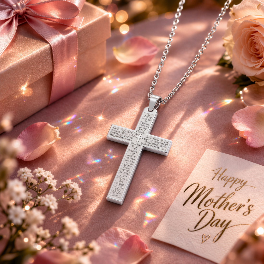 <b>To My Mom – Lord’s Prayer Cross Necklace</b>