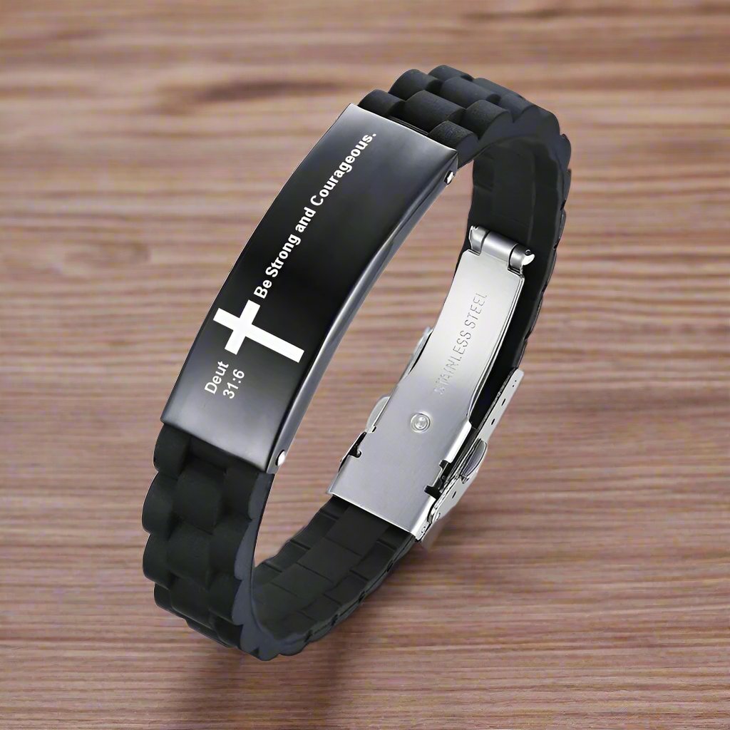 Bible Verse Black Bracelet | Deuteronomy 31:6