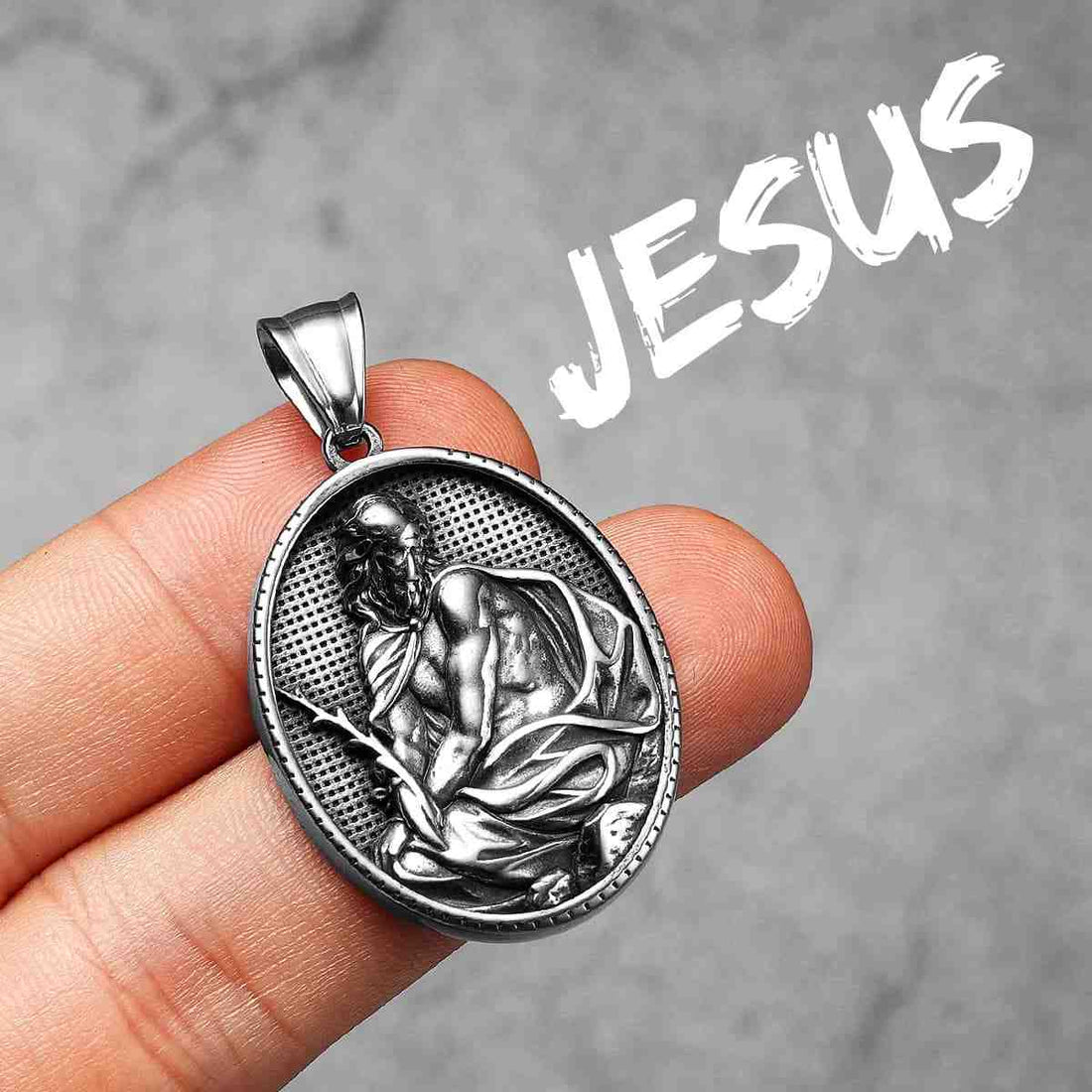 Oval Jesus Pendant Necklace with Robe and Staff Xenos Jewelry