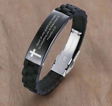 Bible Verse Black Bracelet | Proverbs 4:23