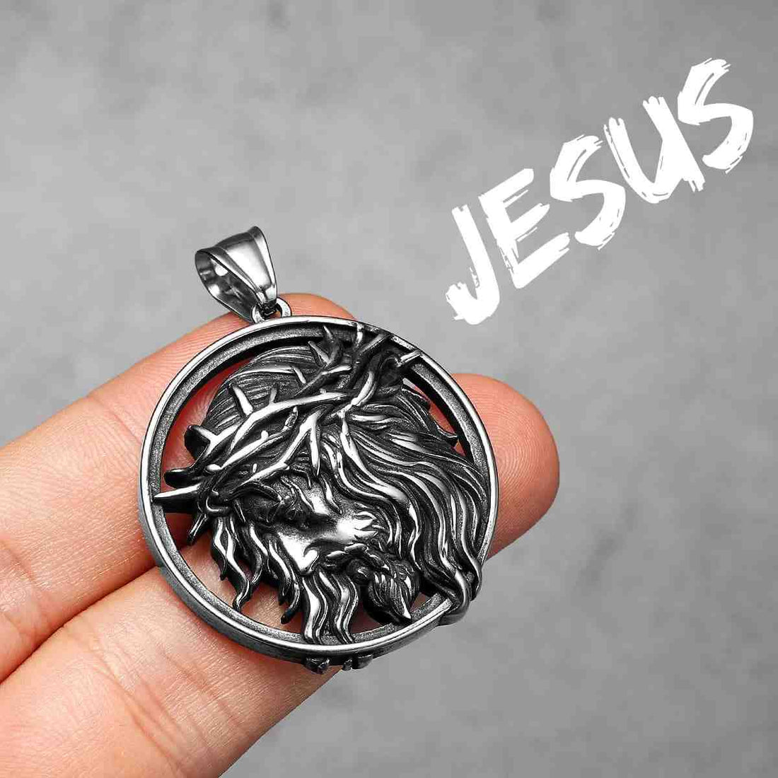 Round Jesus Head Pendant with Crown of Thorns Xenos Jewelry