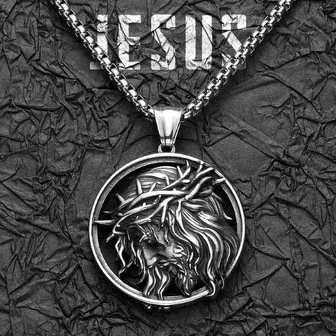 Round Jesus Head Pendant with Crown of Thorns Xenos Jewelry