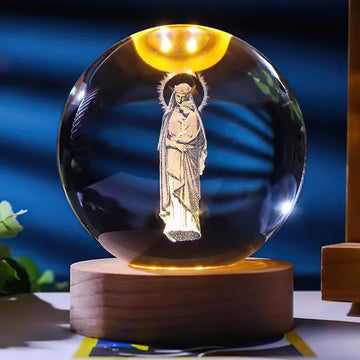 3D Virgin Mary And Baby Jesus Wooden Base Crystal Globe